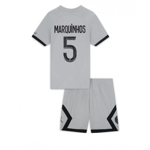 Fotbalové Dres Paris Saint-Germain Marquinhos #5 Dětské Venkovní 2022-23 Krátký Rukáv (+ trenýrky)